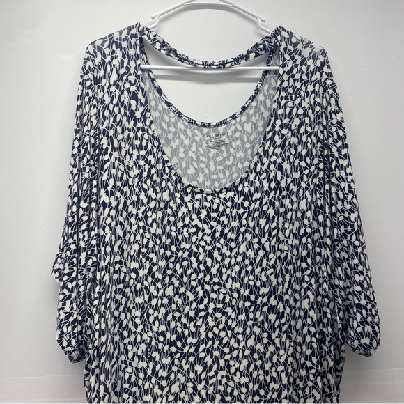 LANE BRYANT Black White Ditsy Floral Top Back Keyhole PLus Size 34/36 rayon Used - Picture 5 of 14